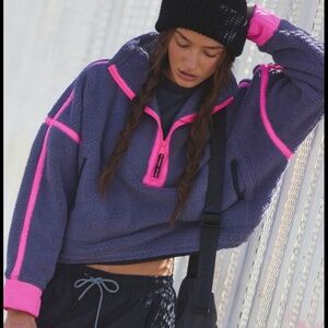 NWOT Free People Movement Mountain High 1/2 Zip in Graphite Combo(Grey/Pink)